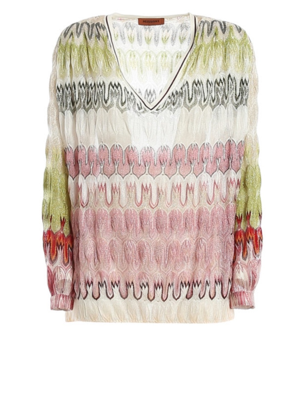 Missoni Multicolor V-Neck Knit Sweater in Pink, Green, Cream IT42